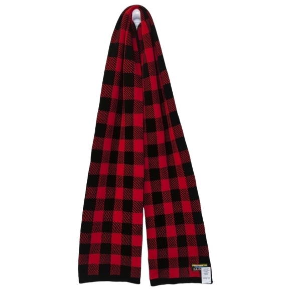 L.L. Bean Buffalo Plaid Logo Print Reversible Winter Scarf Red/Black/White - Picture 2 of 8